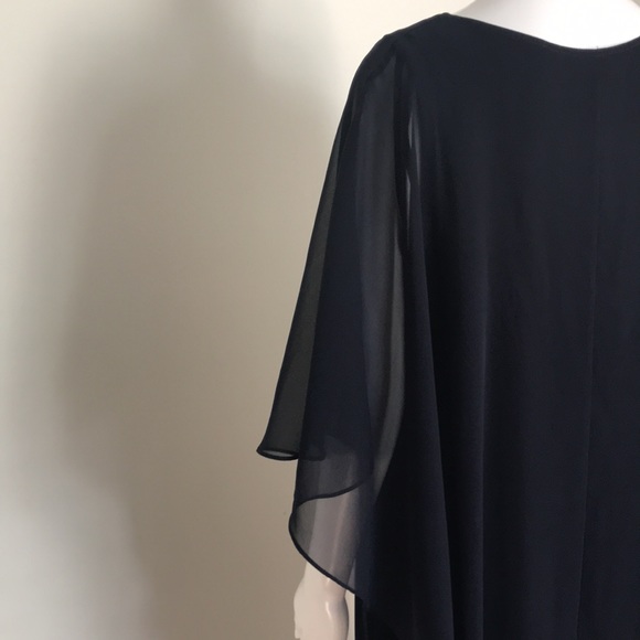 Glamour Nights, Navy Blue Dress with attached sheer Overlay. - Picture 13 of 15